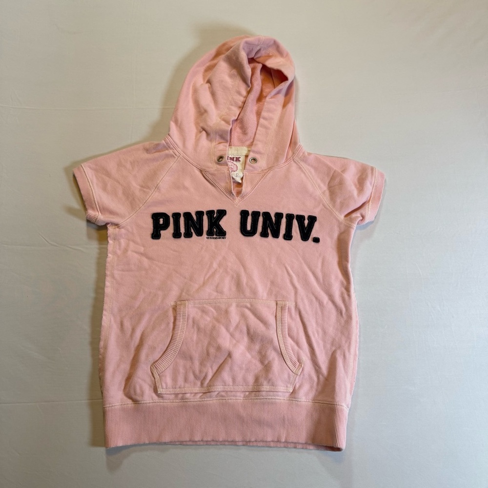 VINTAGE Victoria Secret PINK Unvi Hoodie Short Sleeve Size Small